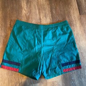Vintage Teal Swim Shorts with Striped Accents